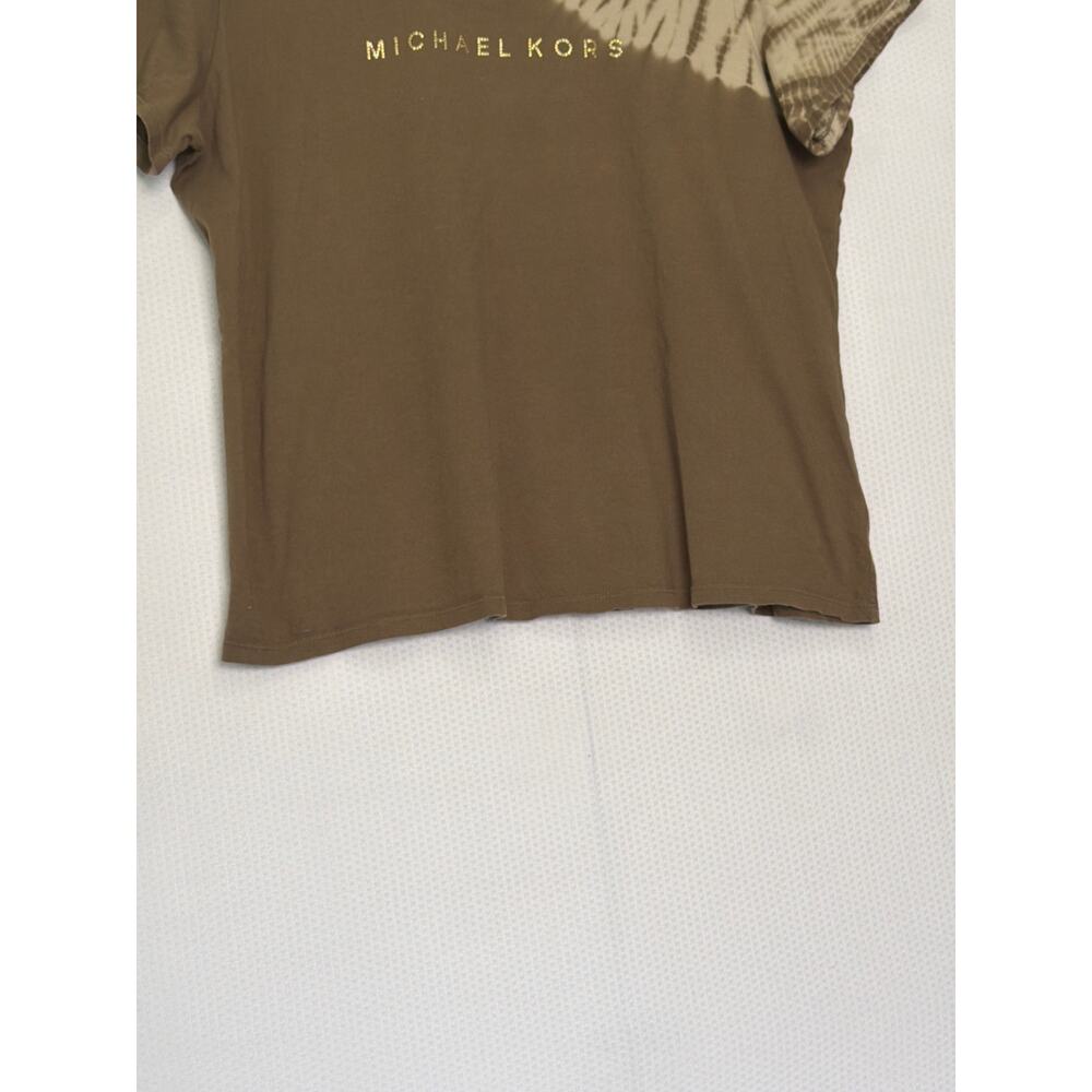Michael Kors 1X Olive Green Gold Logo Tee Tie Dye Short Sleeve Plus Top - Picture 3 of 10